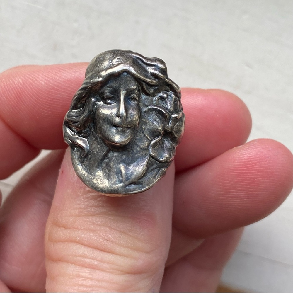 Sterling art nouveau portrait ring